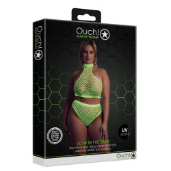 Ouch! Glow Ensemble Bustier et Culotte Filet Vert Fluo
